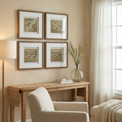 Collier 4-Piece Framed Coastal Brown Birds Wall Art Set