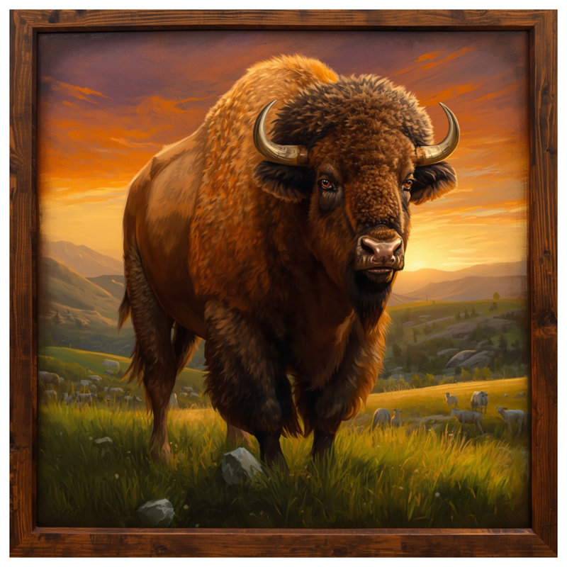 Tapisserie murale «Bison in Grassland» - Décoration murale bison, 68in H x80in W with 4 Grommets
