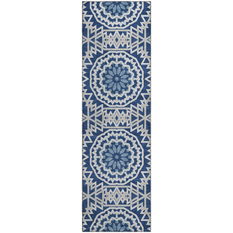 Premium Machine Washable Cerrito Navy Rug, Runner 2'3" x 7'6"