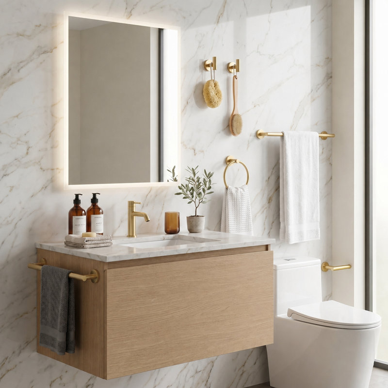 Bathroom Hardware Set Towel Bar Set, Brushed Gold, 24 in., 6 Pieces