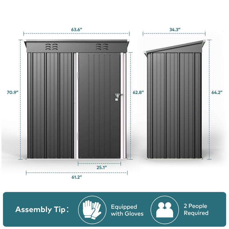 Aiho 5 ft. W X 3 ft. D Metal Vertical Storage Shed, Grey