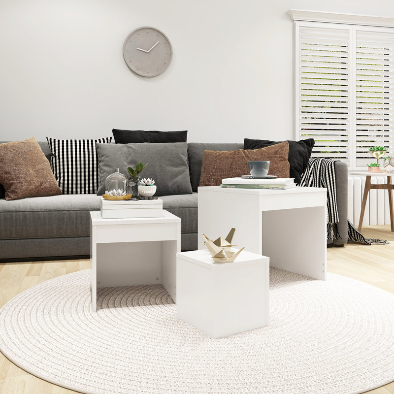 Gnesis Nesting Tables 3 pcs Engineered Wood, White, White