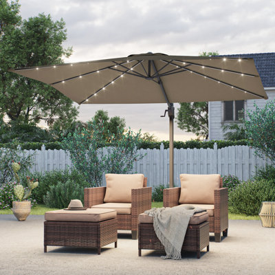 Parasol de patio en porte-à-faux à DEL 10 po x 8 pi, pivotant sur 360 ° avec ajustement intégré et options d'angle réglables