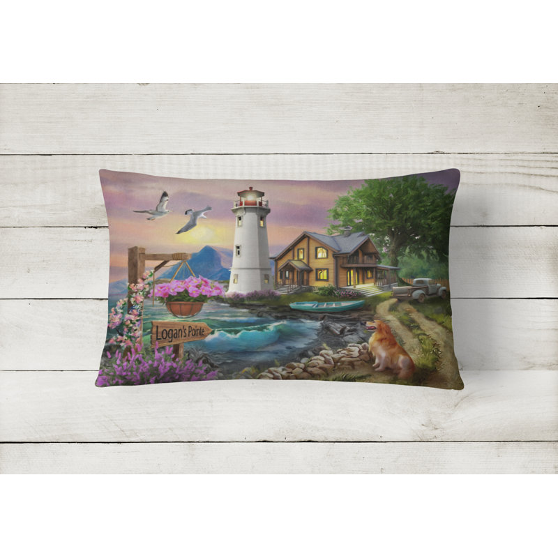 Outdoor Rectangular Pillow Cover & Insert, Logan's Pointe Lighthouse Golden Retriever