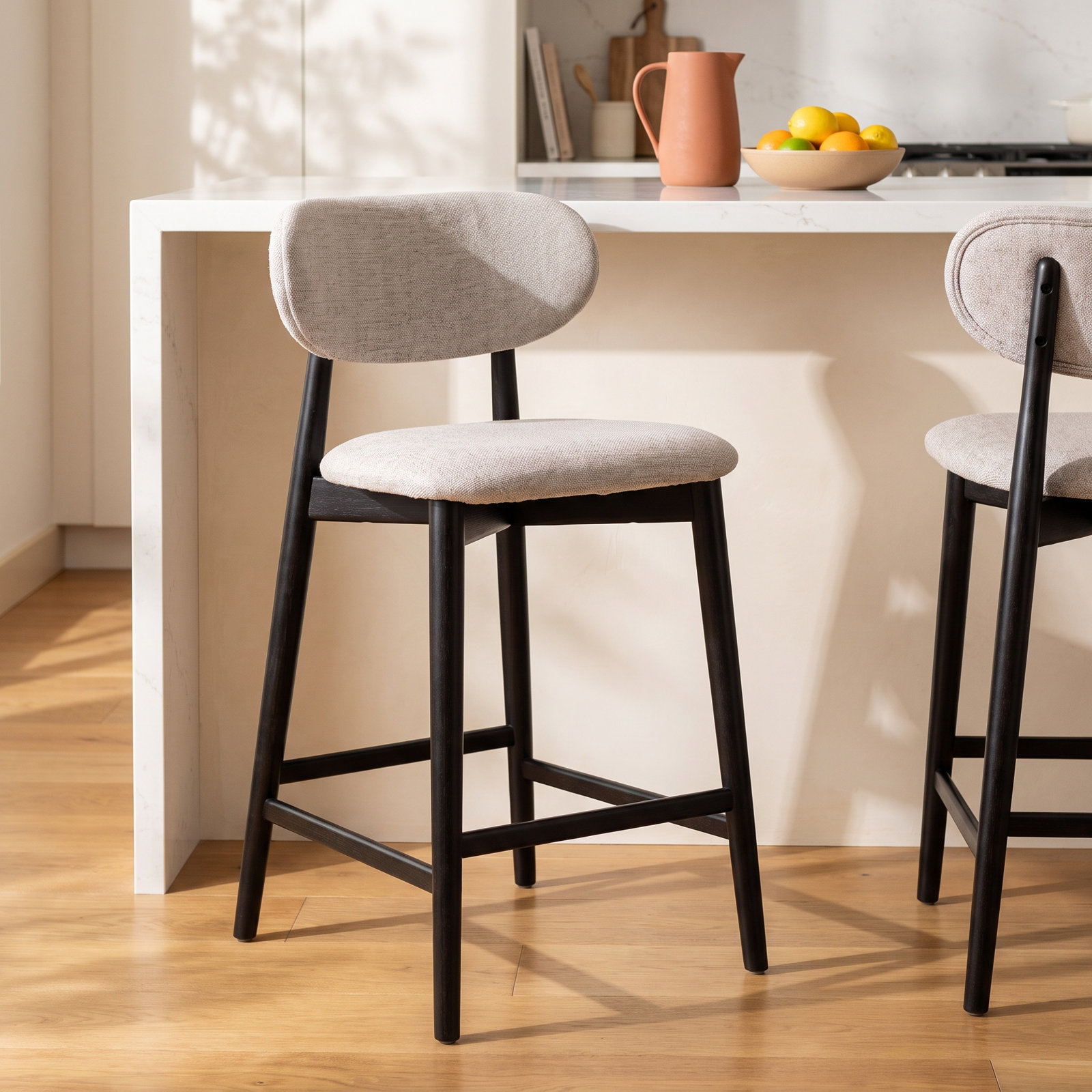 Jute Bar Stool, Counter Stool (26" Seat Height), Black