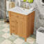 Meuble-lavabo autoportant en bois avec lavabo en céramique, tiroir inclinable, charnières à fermeture en douceur et grand espace de rangement