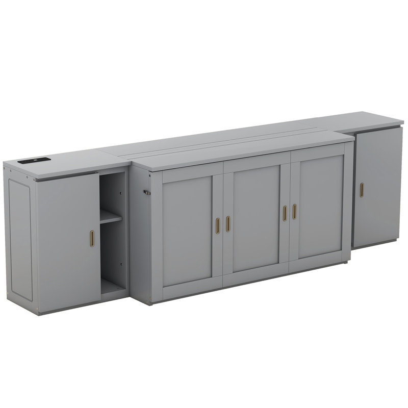 Lit escamotable avec tablettes, armoires et prises de courant Jeltina, Blanc, Grand