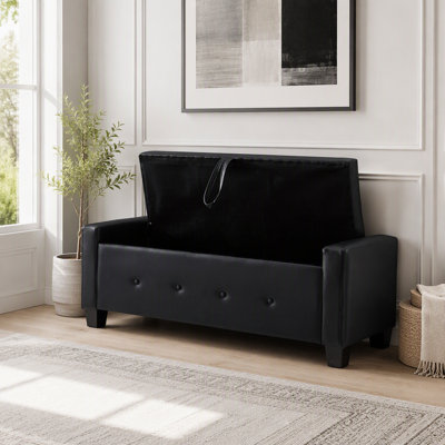 48" Ottoman Bench with Storage, Upholstered Tufted Faux Leather PU Ottoman