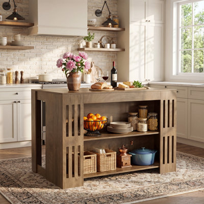 Table pour îlot de cuisine 55,1 "avec tablettes de rangement