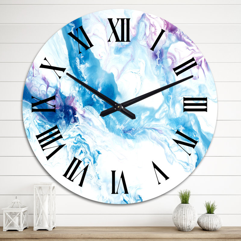 Horloge murale moderne en marbre bleu et rose liquide Art II, Surdimensionné