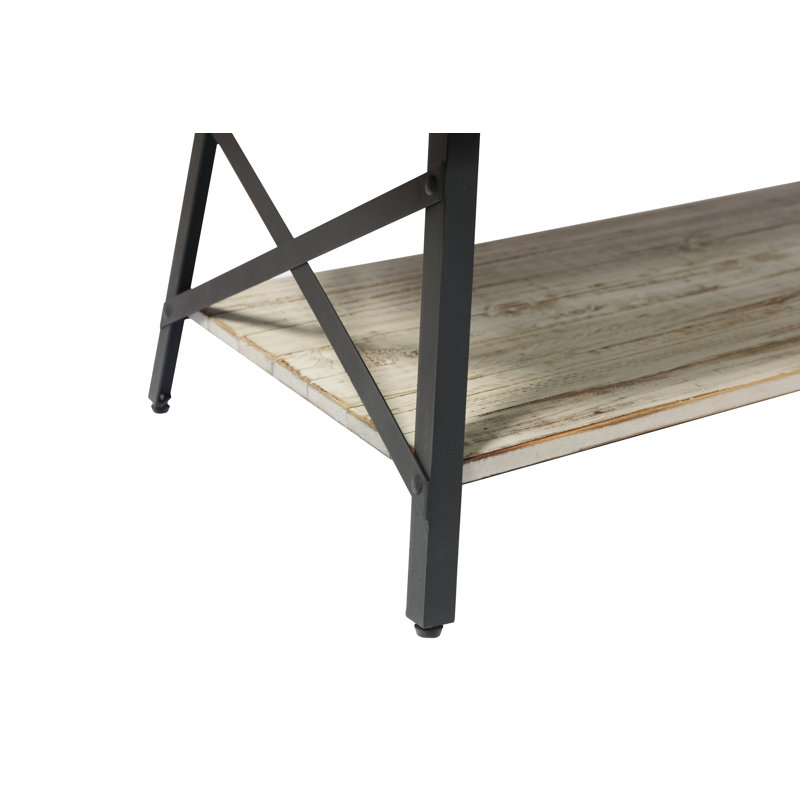 Laguna Solid Pine Coffee Table with Open Storage Shelf and Dark Metal X-Frame, White Wash
