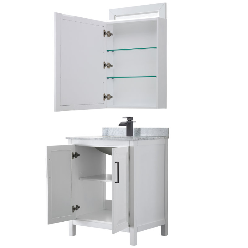 Daria 30'' W Single Vanity, White Cultured Marble, White, Matte Black