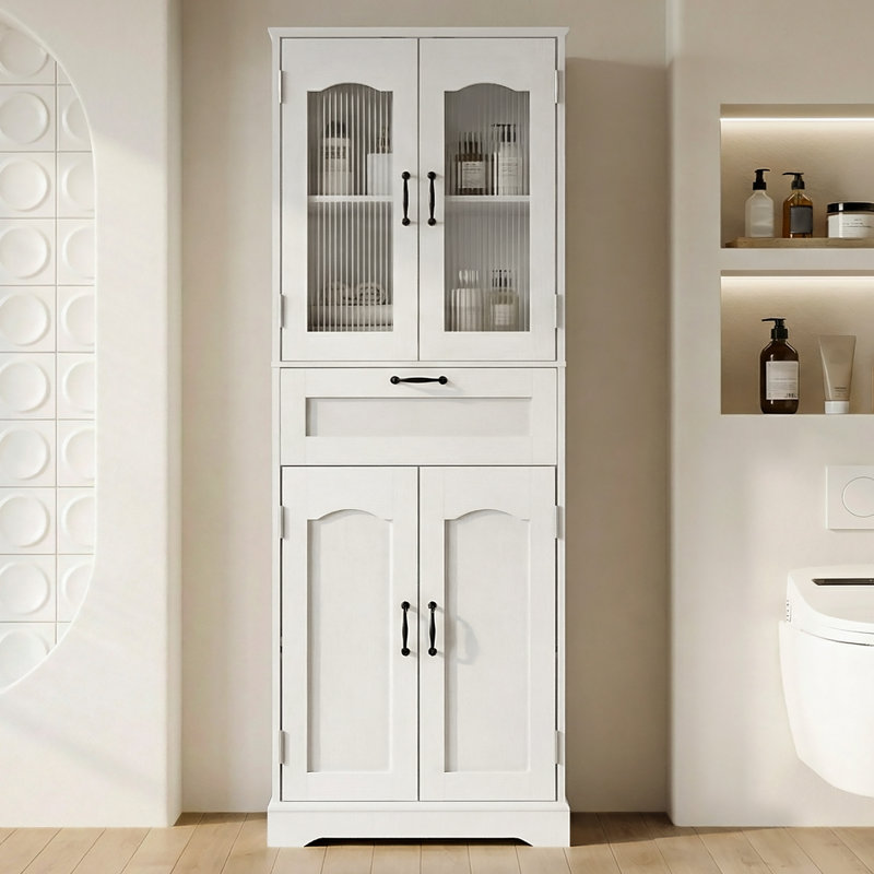 Armoire de salle de bain autoportante avec tiroirs, H 66,9 po avec 4 portes