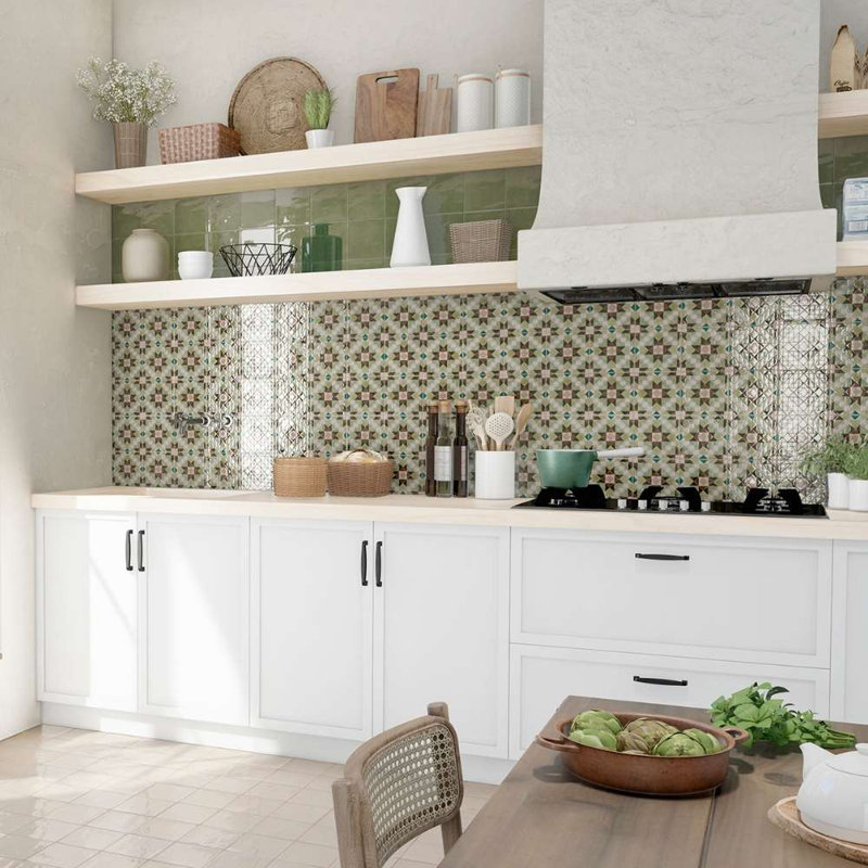Merida Flor 6" x 6" Glossy Porcelain Tile, Jade