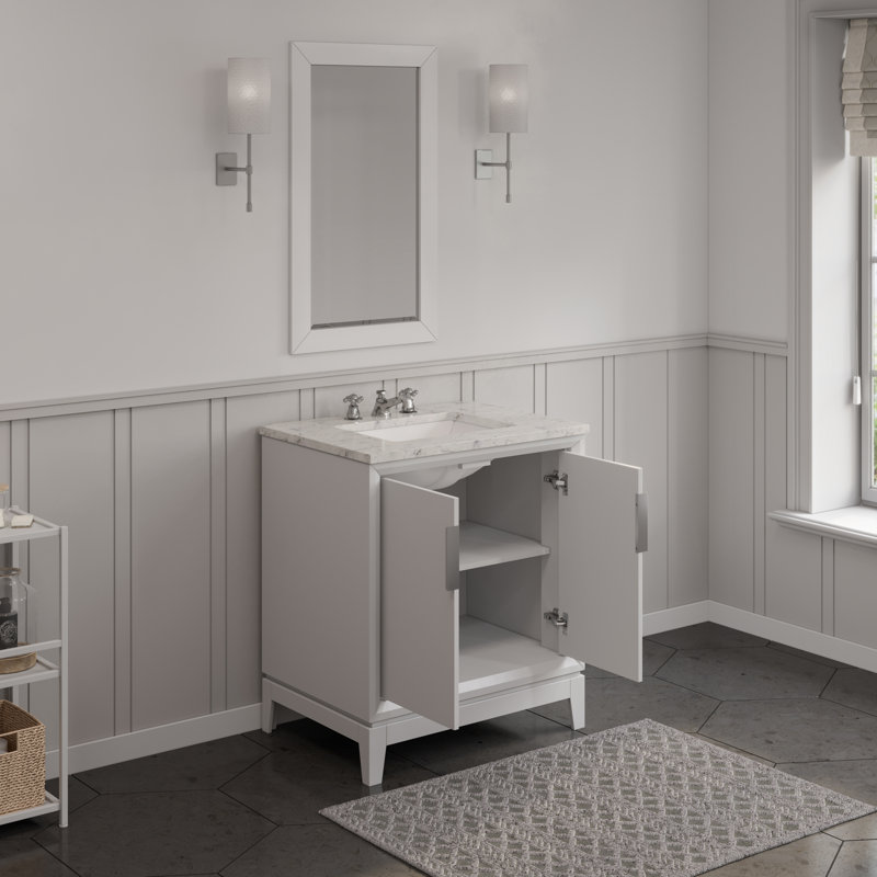 Elizabeth 30" Carrara White Marble Countertop Bath Vanity with Faucet, Pure White, Standard
