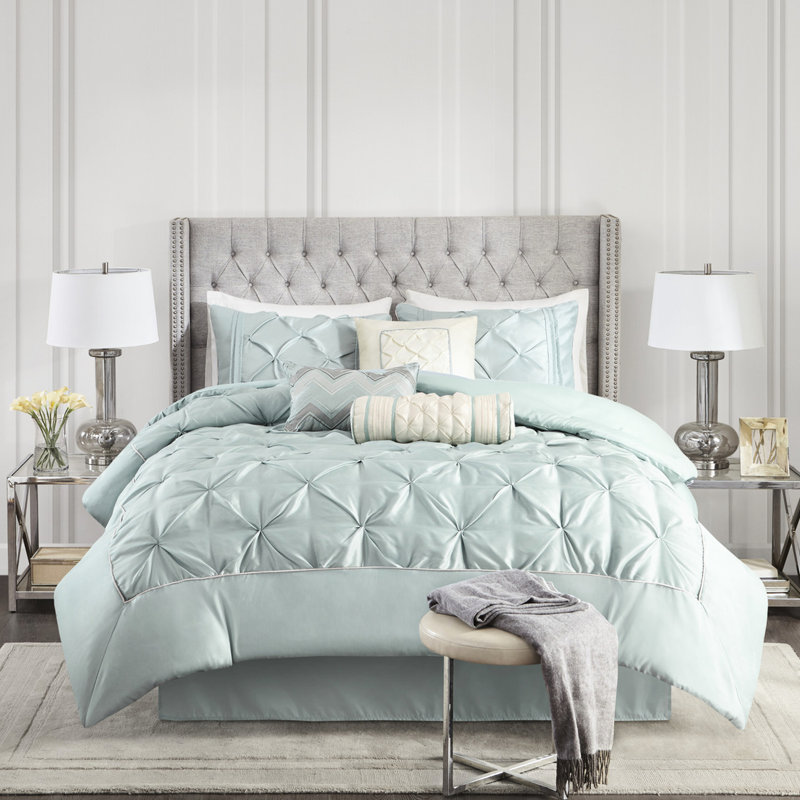 Couette 7 pièces pour lit King - Garnissage, magnifique avec couette, taies d'oreiller, coussins décoratifs et cache-sommier, décoration de chambre envoûtante