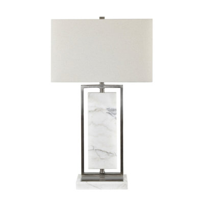 29.75" Marble Table Lamp With Oat Shade