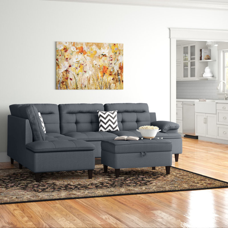 Geter Upholstered L-Shaped Sectional Left Hand Facing, Charcoal