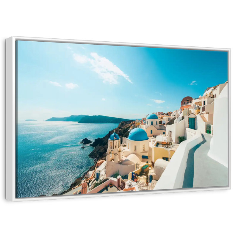 Oia Santorini Grèce, Cadre flottant blanc, 31 po x 21 po