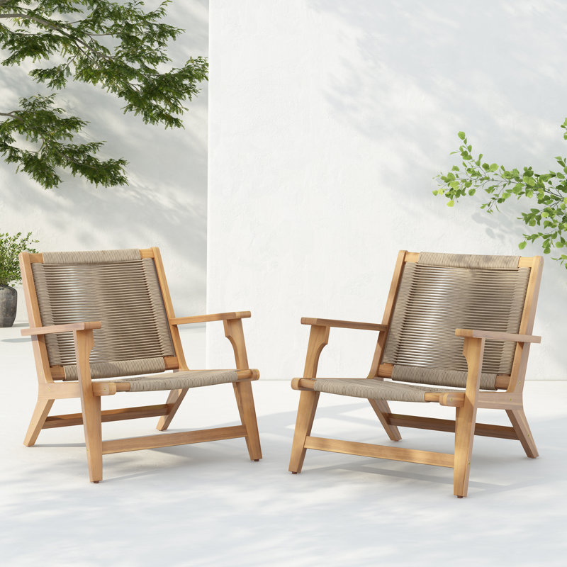 Fauteuils club d'extérieur en bois d'acacia Sierra, Corde beige / structure en teck clair