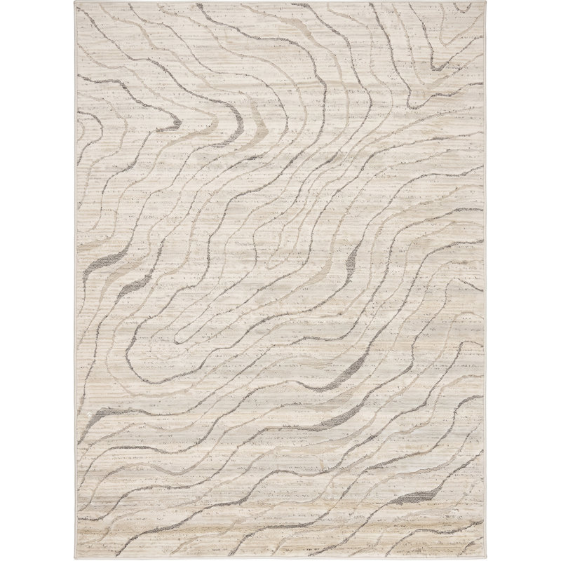 Tapis d'intérieur lavable Rug Branch Velora Abstract 244 x 335 cm (8' x 11') beige, tapis moderne et résistant aux taches pour salon, chambre, salle à manger, cuisine et bureau.
