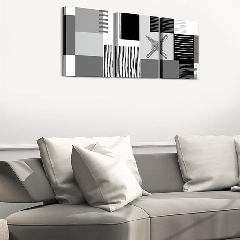 3 Piece Wrapped Canvas Wall Art, Grey