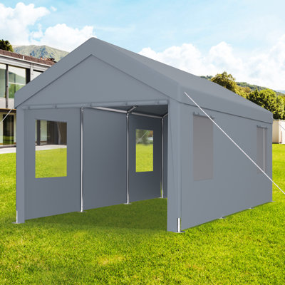 Heavy Duty Carport 10X20, With Canopy & 2 Doors, 4 Vent Windows, Grey For Outdoor Protection 10' X 20' Garage Build, Vehicles