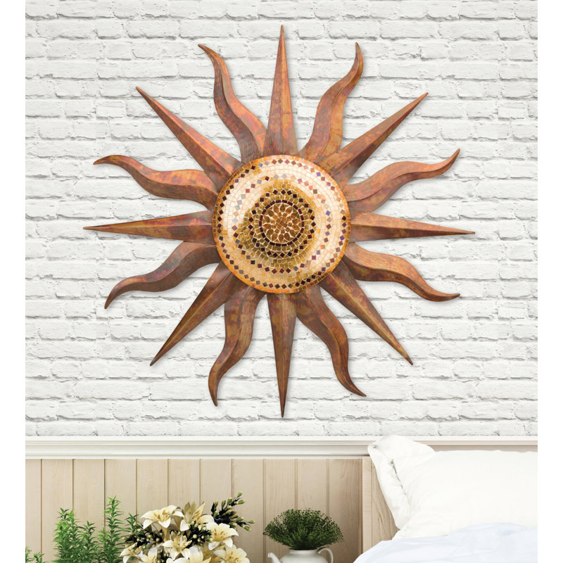 36" Copper and Gold Sunburst Metal Wall Sculpture