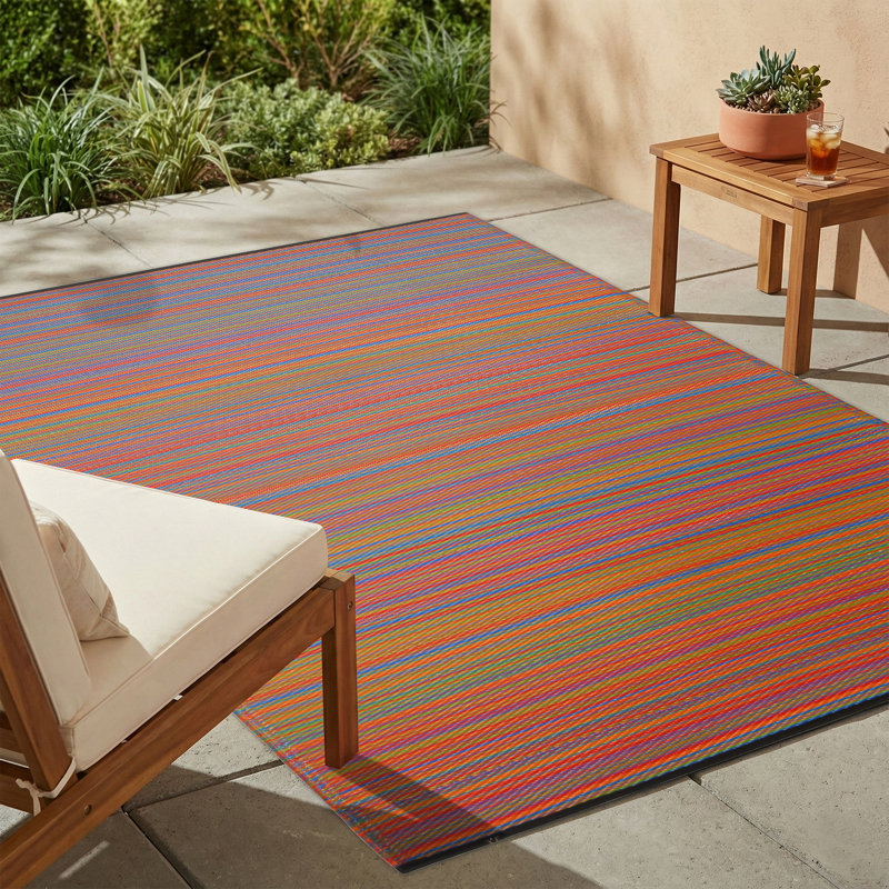 Tapis d'extérieur imperméable en plastique Amyree, Rectangulaire 8 pi x 10 pi, Cancun - multicolore