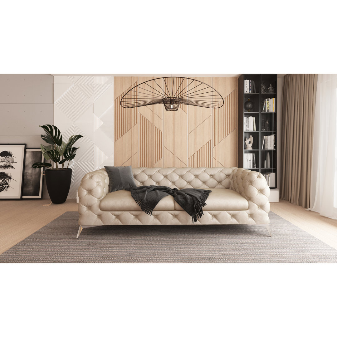 Chesterfield Sofa 3-Sitzer Olivier mit Silber Metall Füßen