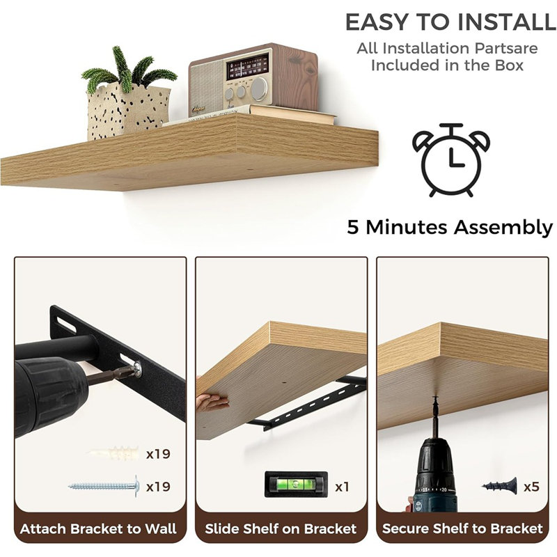 Tablettes flottantes pour le mur, 2 grandes tablettes murales avec ...