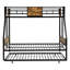 Lit superposé simple au-dessus d'un lit double en métal avec lit gigogne, noir et brun, aucun sommier nécessaire, espace de rangement abondant, assemblage et démontage faciles en toute sécurité, brun, ressort, grand simple inclus