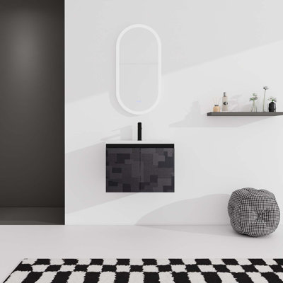 Meuble-lavabo flottant mural avec lavabo en céramique et porte d'armoire à fermeture en douceur