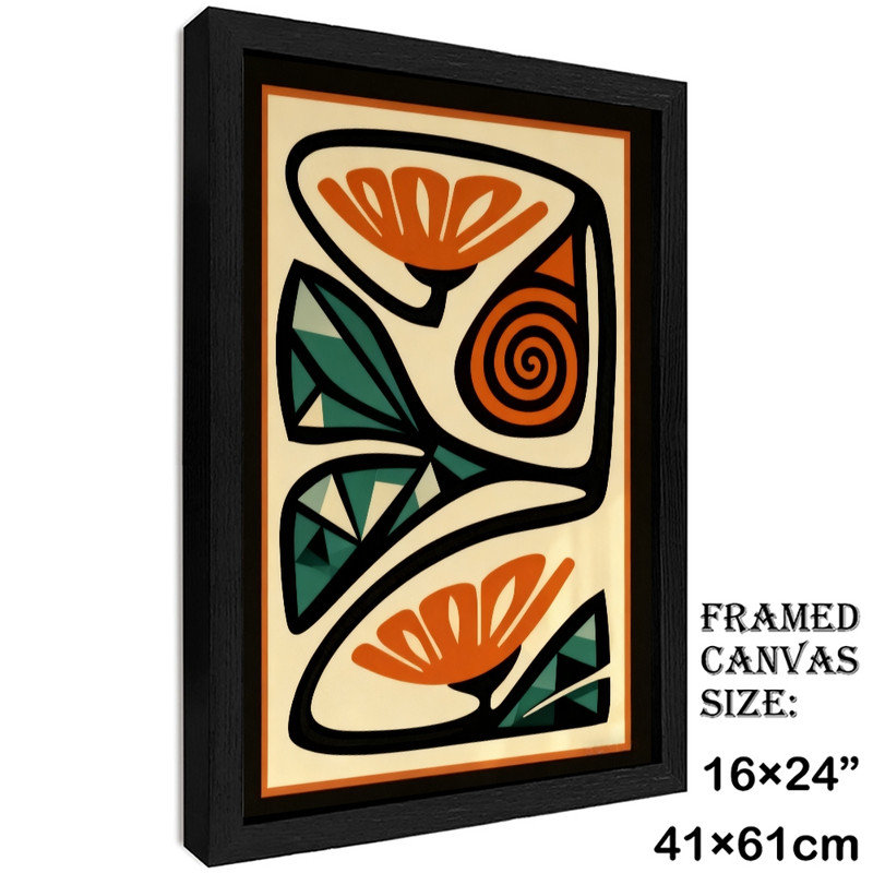 Art mural floral abstrait noir encadré - décorations bohème Mid-Century, H 25 po x l 17 po