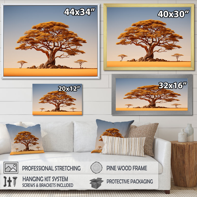 Arbre africain Tonnelle IV sur toile, H 34 po x l 44 po x P 1,5 po, Cadre photo noir