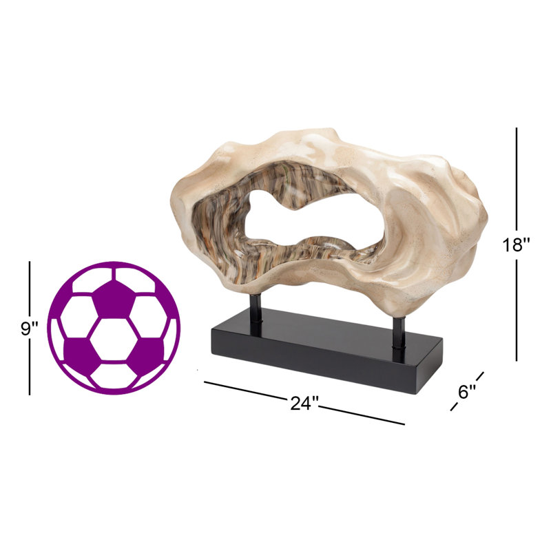Handmade Beige and Black Resin Abstract Sculpture