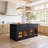 71" Modern Black Kitchen Island With Storage Glass Doors Kitchen Table With Led Light Strip