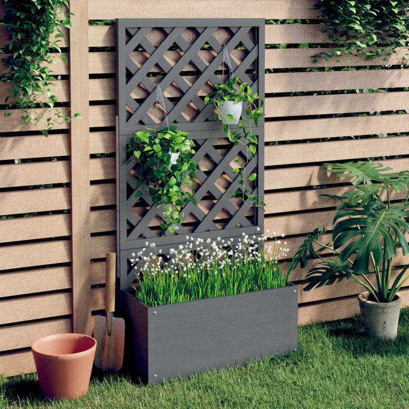 Laquaya Wood Raised Garden Bed with Trellis, Grey