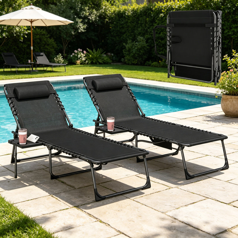 190cm Long Chaise Lounge Set, Black