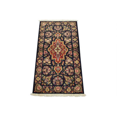Qom Rug 2’7” x 4’9” Blue Wool Vintage Traditional Hand-Knotted Carpet