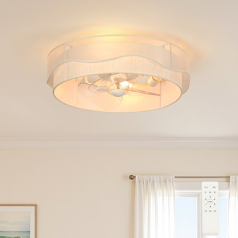 Arachne 20" Boho Caged Ceiling Fan with Layered Fabric Shades, Light Kit and Remote Control
