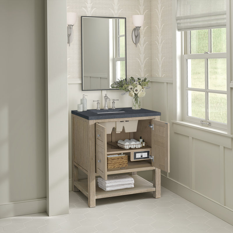 Breckenridge 30'' Single Bathroom Vanity with Top, Charcoal Soapstone, Whitewashed Oak, 8" Widespread