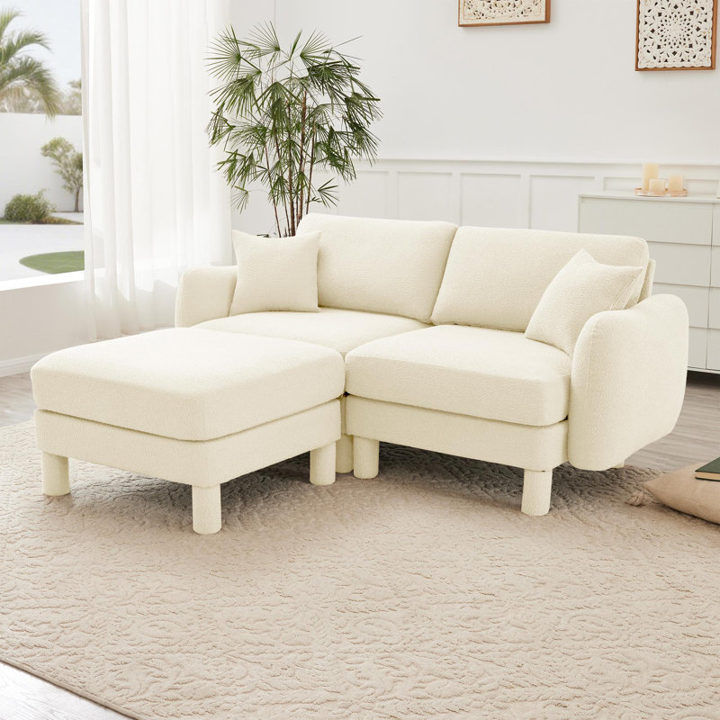 Canapé modulaire en tissu 2 places avec repose-pieds amovible Boucle, Polyester beige