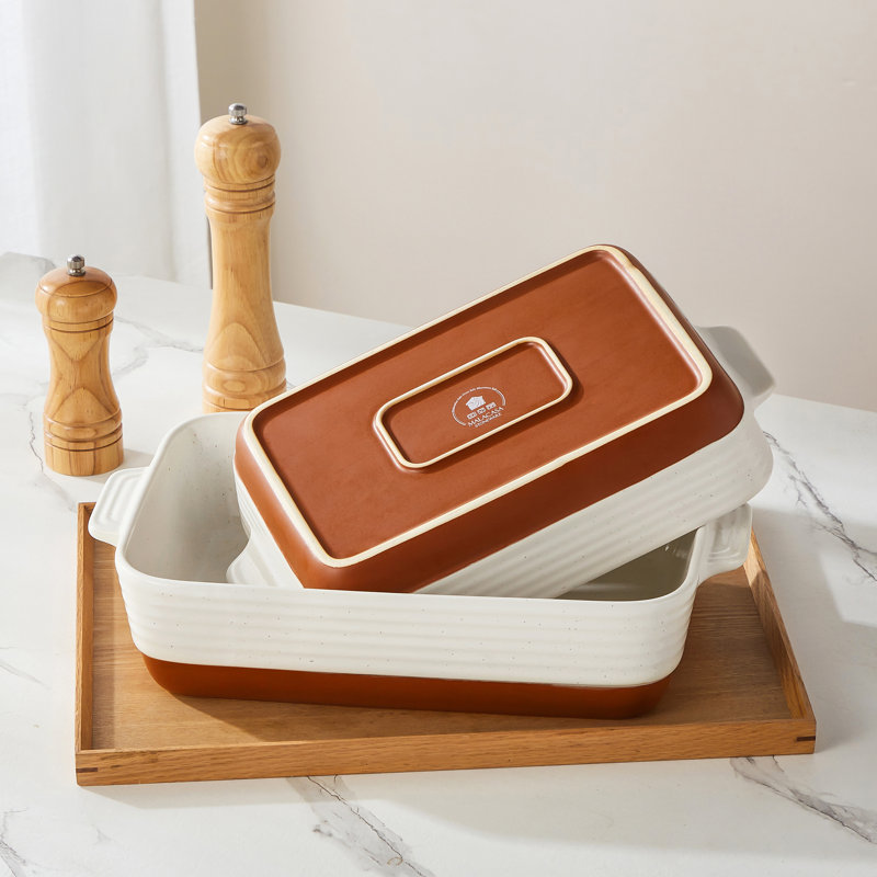 MALACASA Rectangle Stoneware 2 Piece Au Gratin Dish Bakeware Set