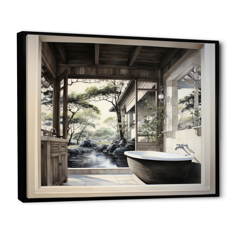 Bathroom Contemporary Zen III " Bathroom Contemporary Zen III ", 24" H x 32" W x 1" D, Black Floater Framed