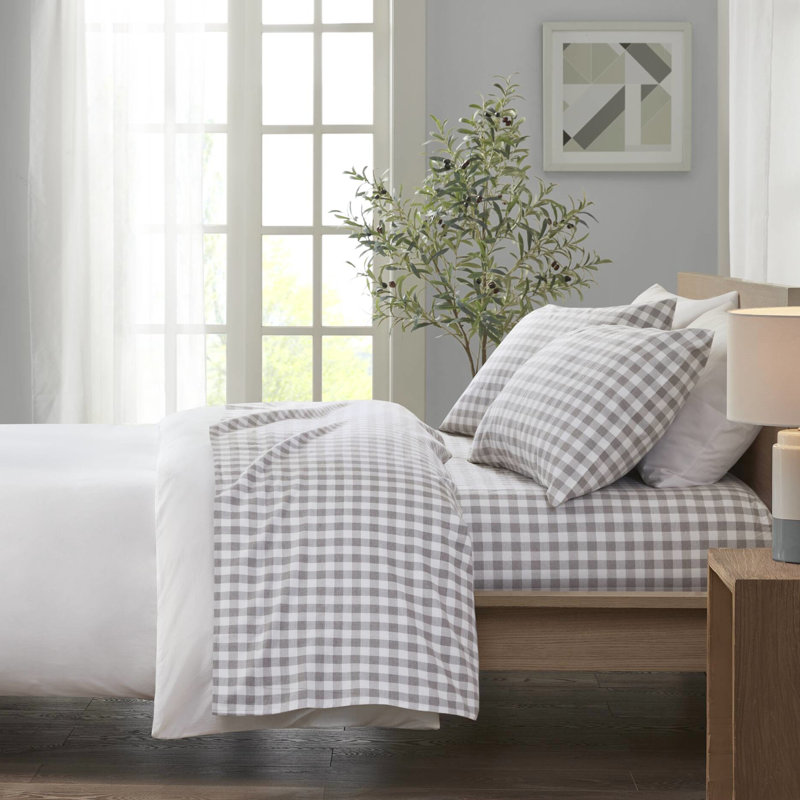 Drap de flanelle de coton gris à motif de chevrons 4 pièces, et confortable