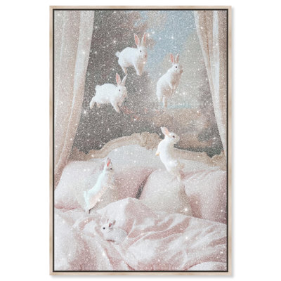 Oliver Gal Leaping Bunnies Animals - Diamond Dust Framed Canvas Art