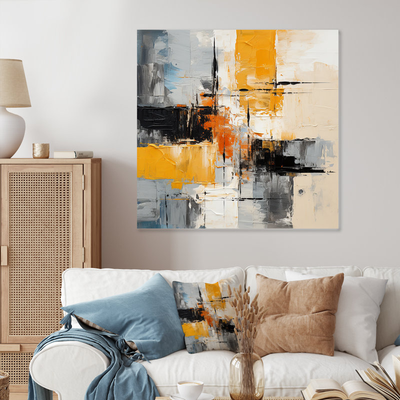 Grey And Yellow Paint Elegance II - Abstract Collages Metal Wall Art, 16" H x 16" W