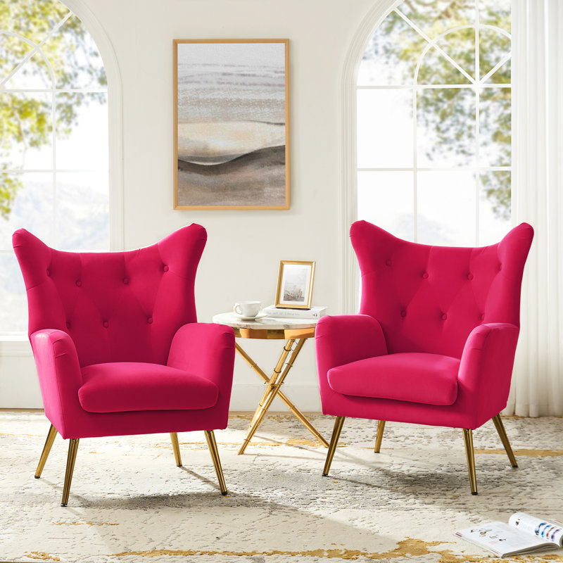 Fauteuil à oreilles 29,25 po Avianna, Velours fuchsia