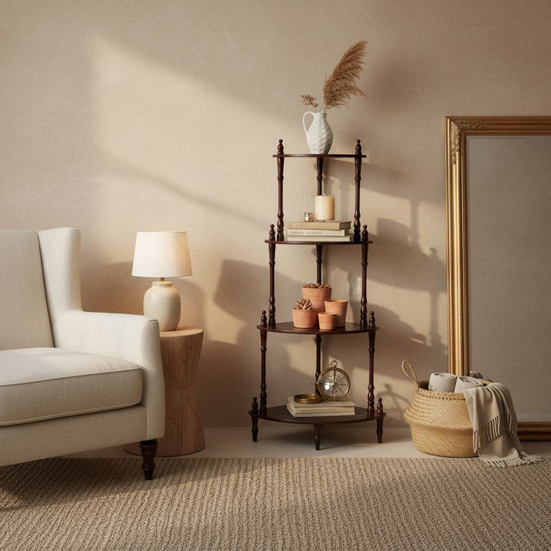 Étagère d'angle à 4 niveaux, étagère d'angle triangulaire en bois pour un rangement peu encombrant